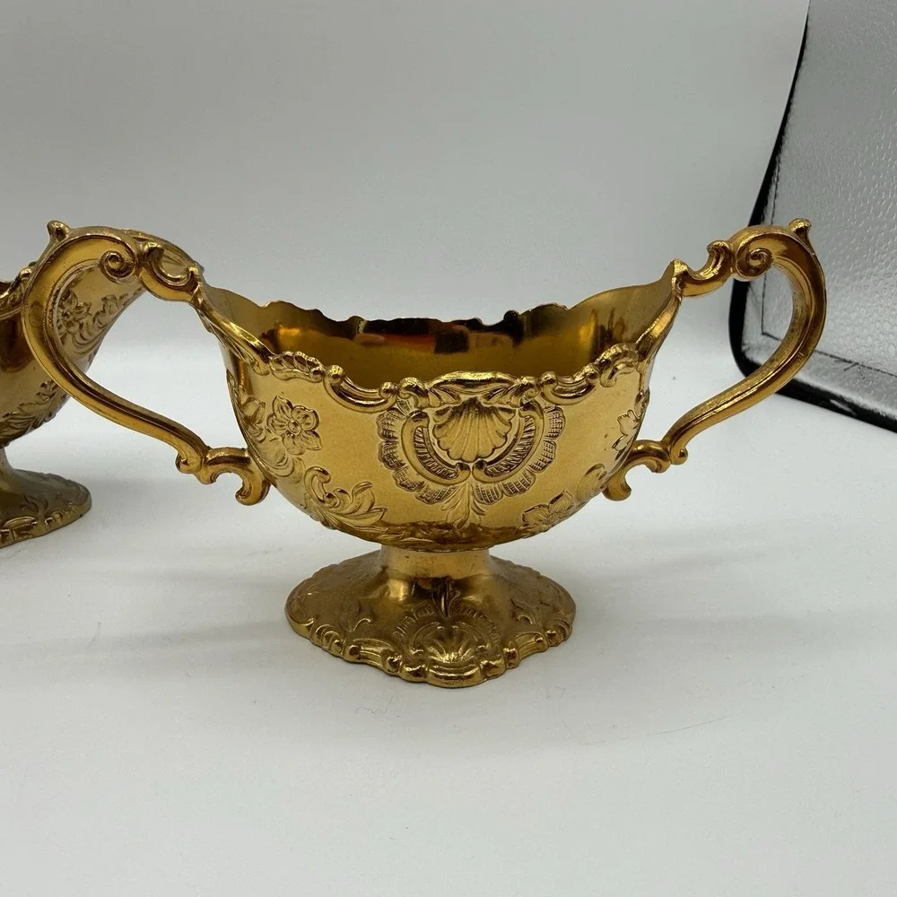 Holiday Imports Made In Japan Crown Gold Gravy Boat Sugar Bowl Tarnish Protect